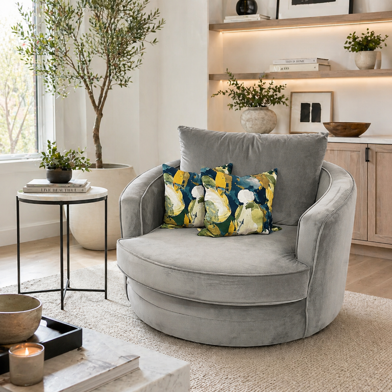 Round Swivel Grey Chair