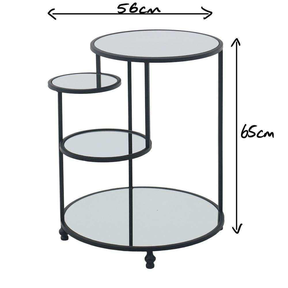 Black Side Table with Mirrored Glass