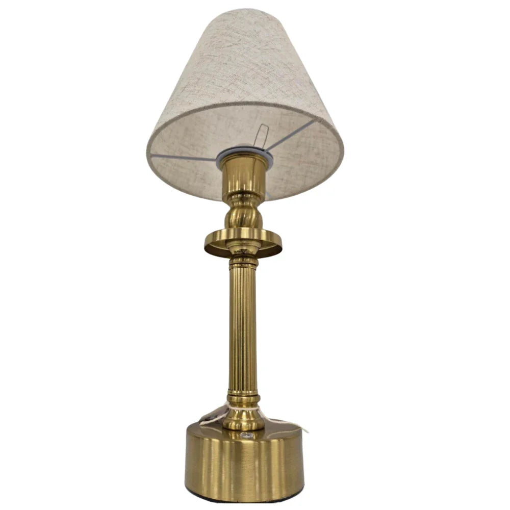 LED Rechargeable Antique Gold Table Lamp with Linen Shade