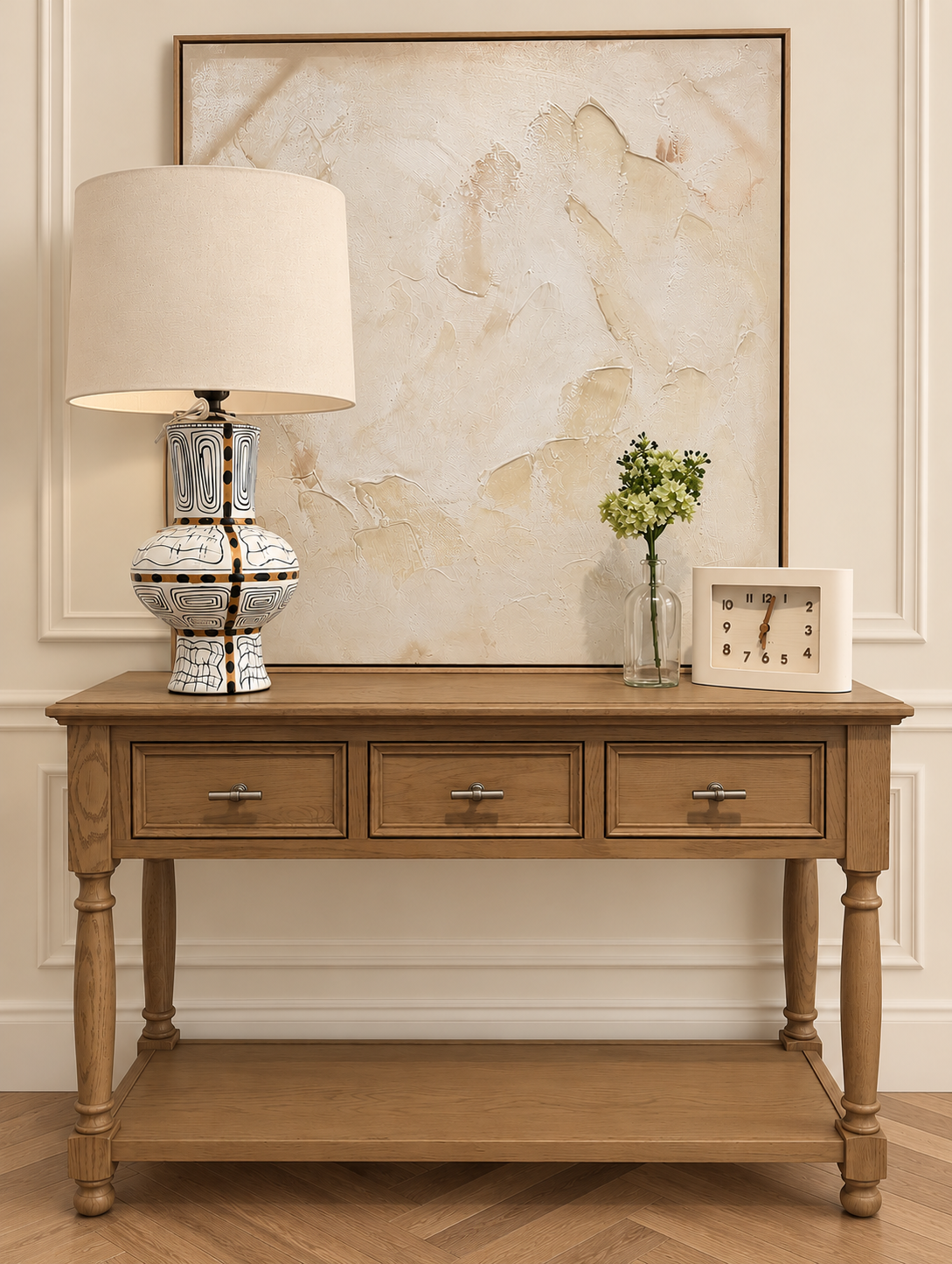 LK Oak Console Table with 3 Drawers
