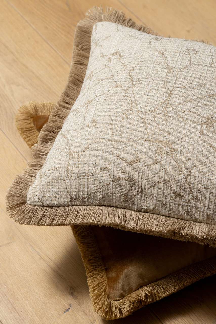 Sable Fringed Cushion 43 x 43cm Natural/Gold by Scatterbox