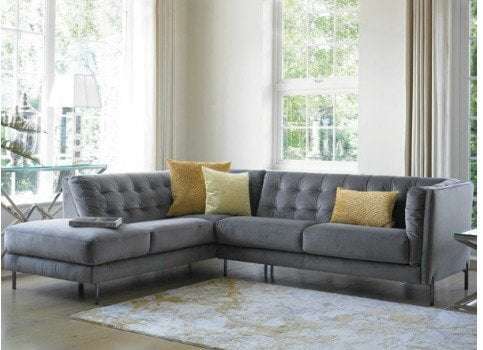 Velvet Left Hand Grey Corner Sofa