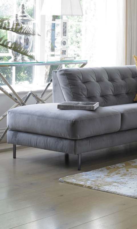 Velvet Left Hand Grey Corner Sofa