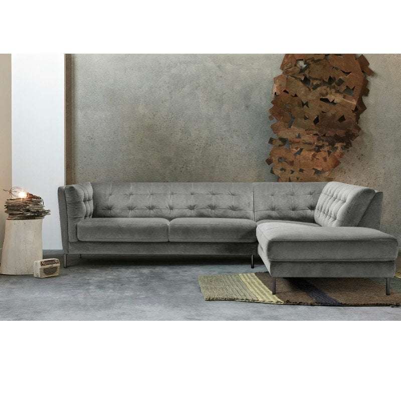 Velvet Right Hand Grey Corner Sofa