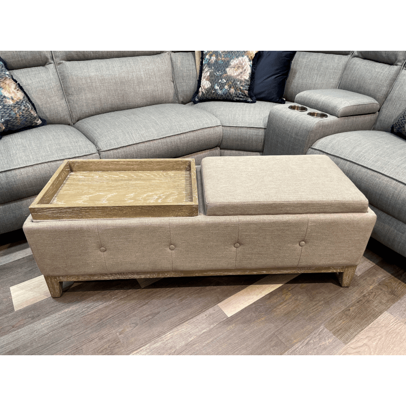 Tea Tray Double Storage Grey Linen Footstool