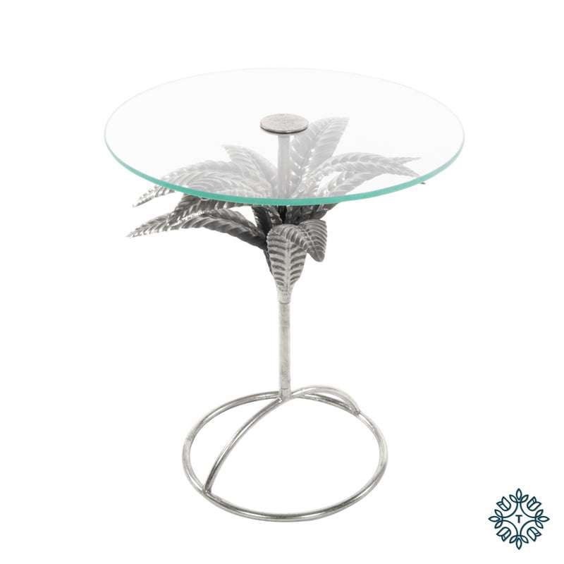 Azure Leaf Accent Table Round Silver