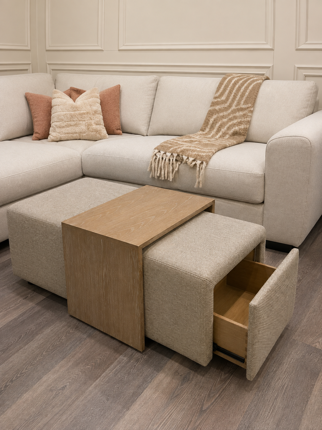 Pioneer Footstool with Drawers & Moveable Tray