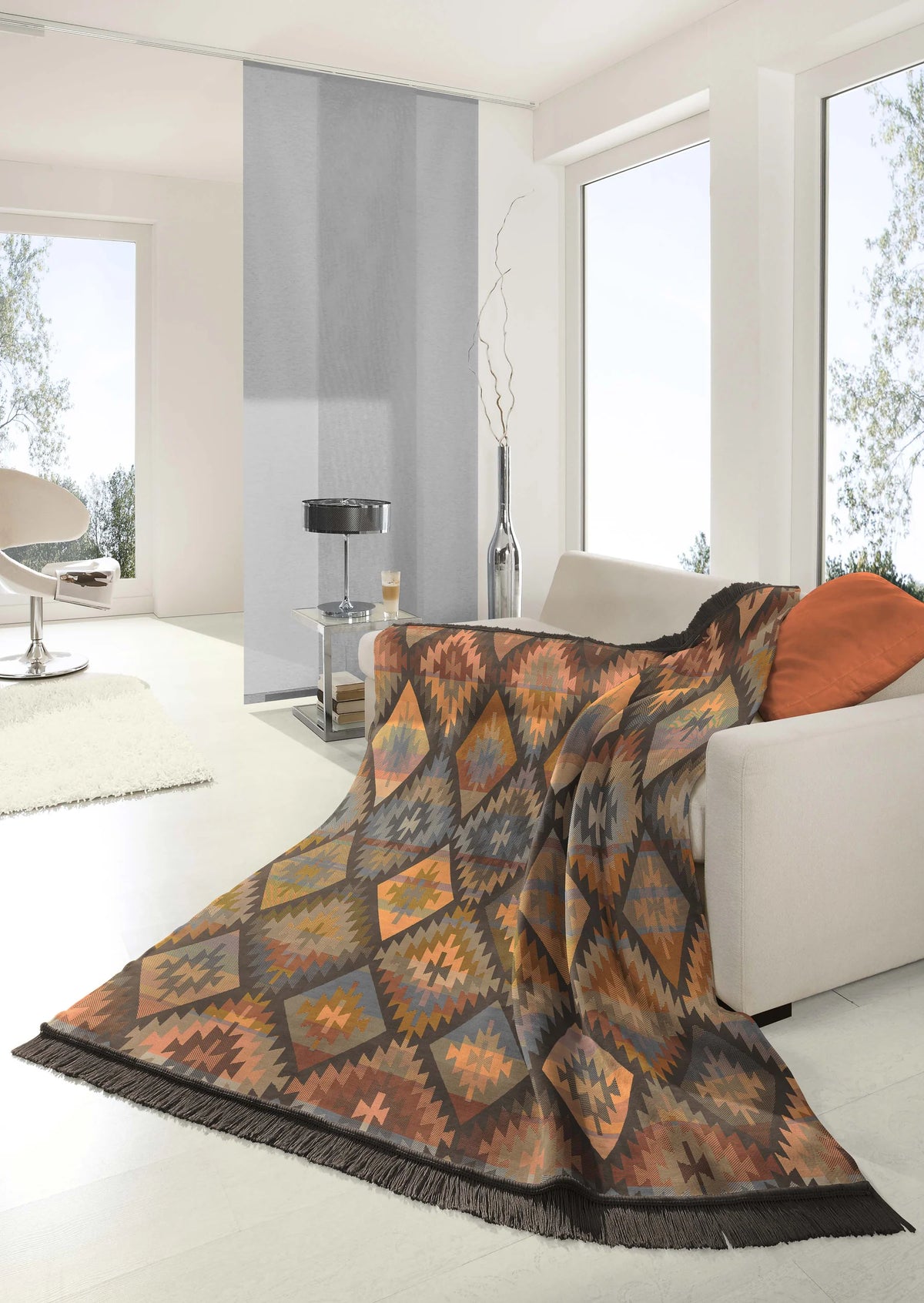 Biederlack Ikat Diamond Brown Throw | B7904