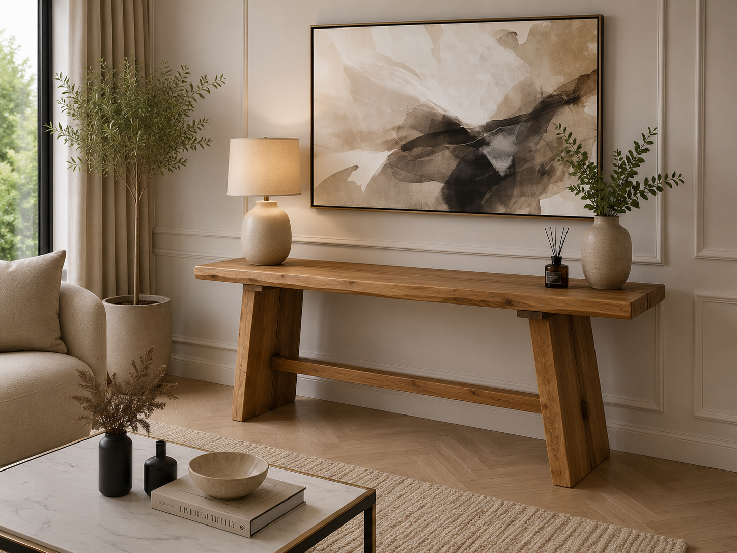Barnwood Console Table with Shelf