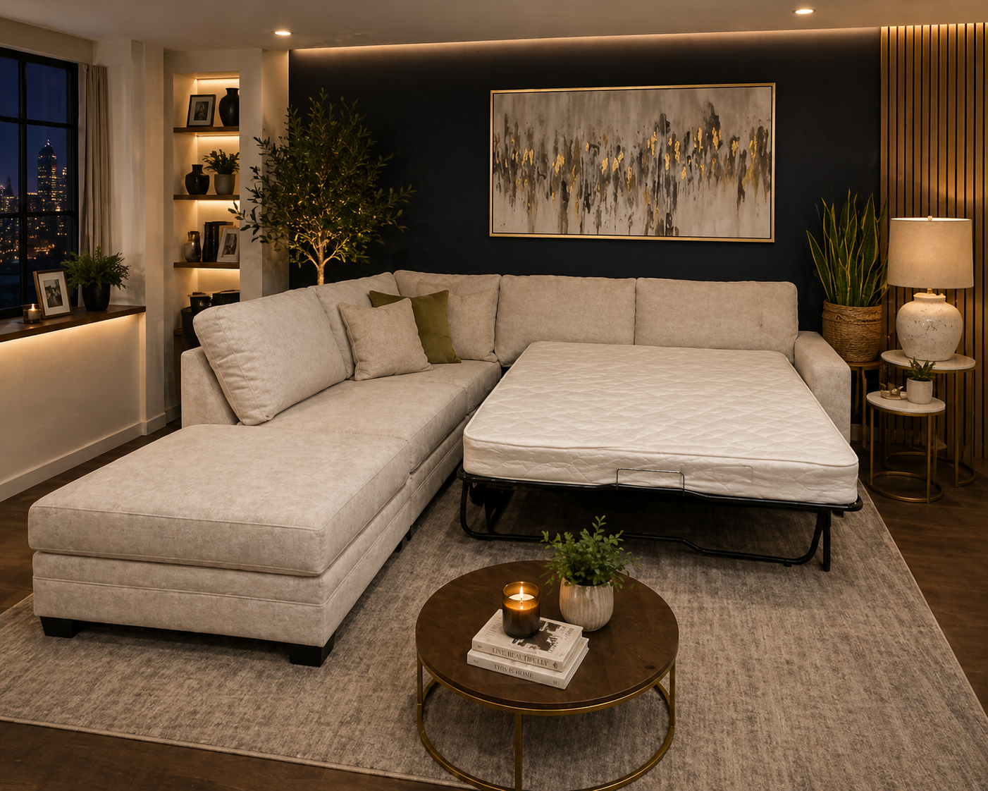 Metro Corner Sofa Bed with Footstool Right Facing