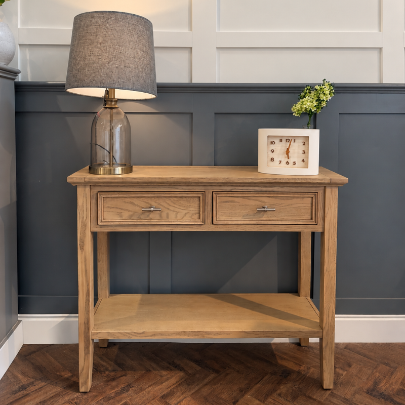 LK Oak Small Console Table with 2 Drawers
