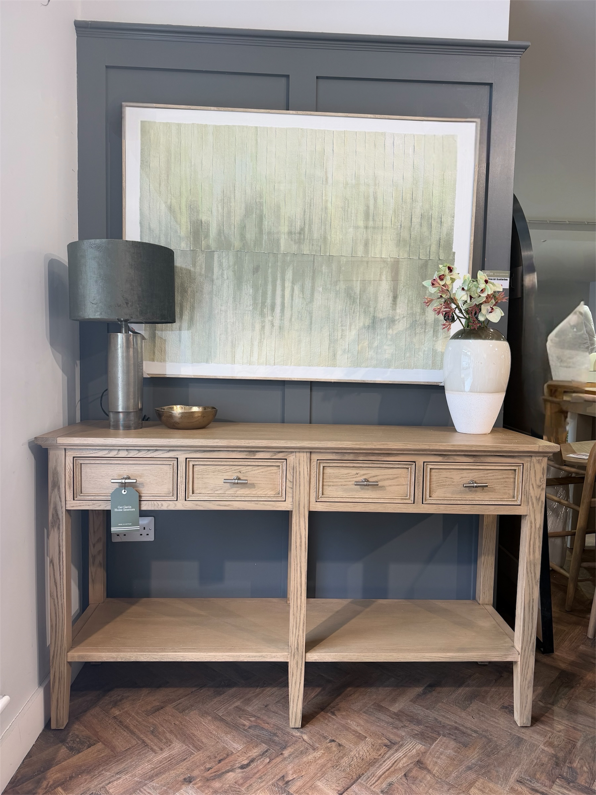 LK Oak Small Console Table with 4 Drawers