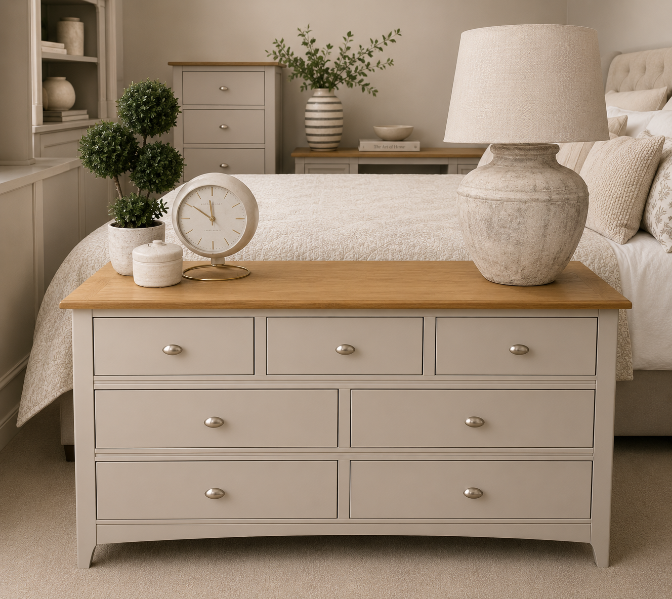 Lagan Wide Chest of Drawers Grey/Oak