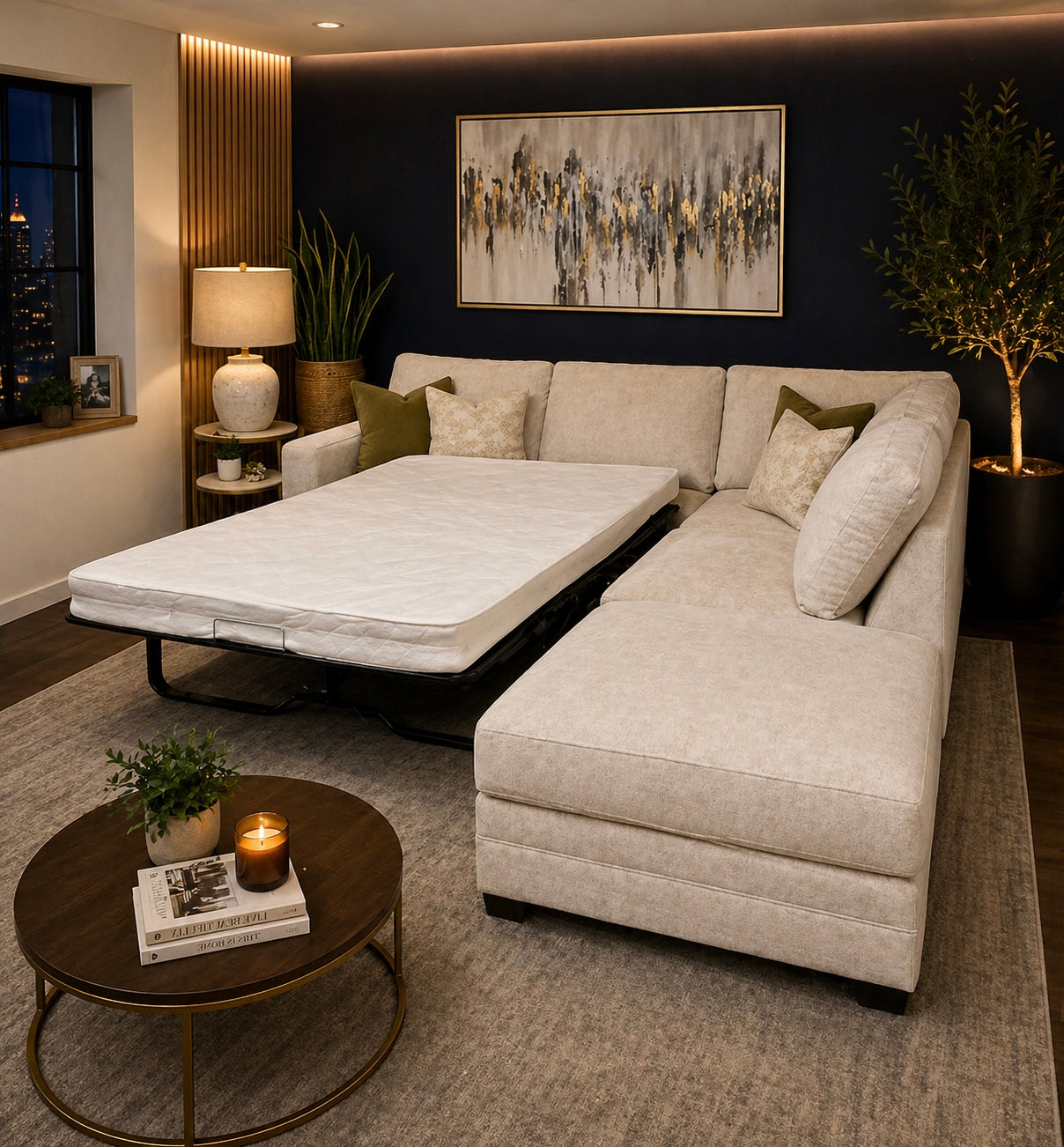 Metro Corner Sofa Bed with Footstool Right Facing