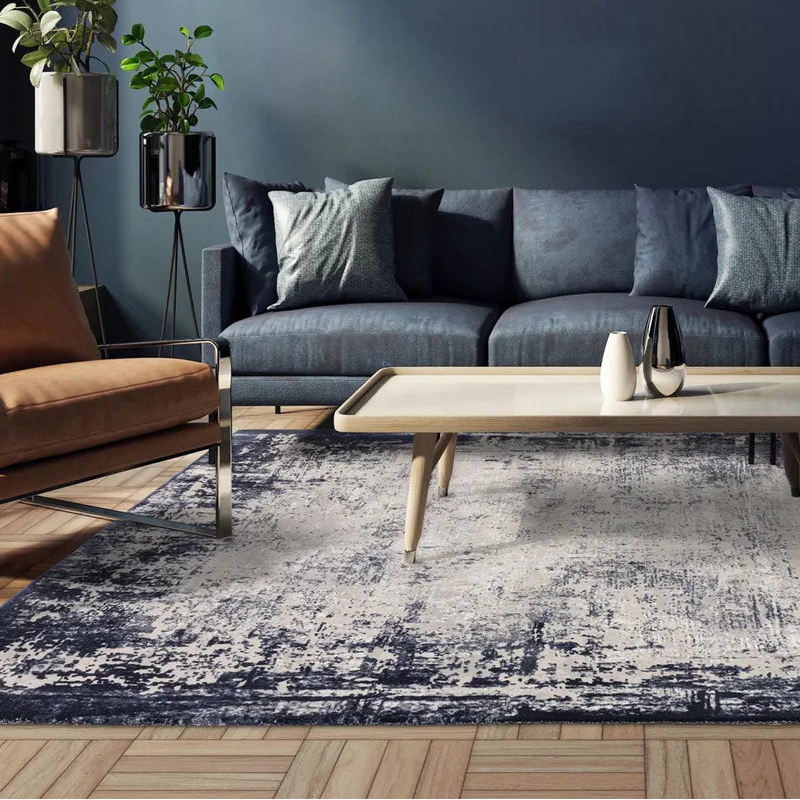 Kuza Border Navy Rug by Asiatic