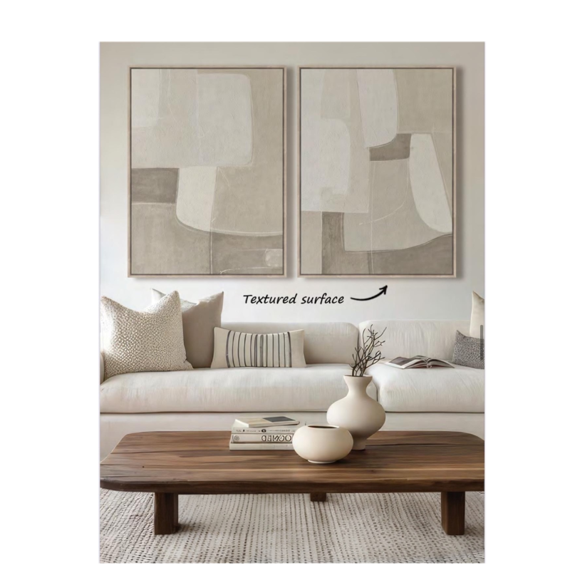 Beige Abstract Framed Art (Pair)