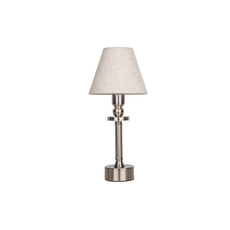 LED Rechargeable Brushed Nickel Table Lamp with Linen Shade