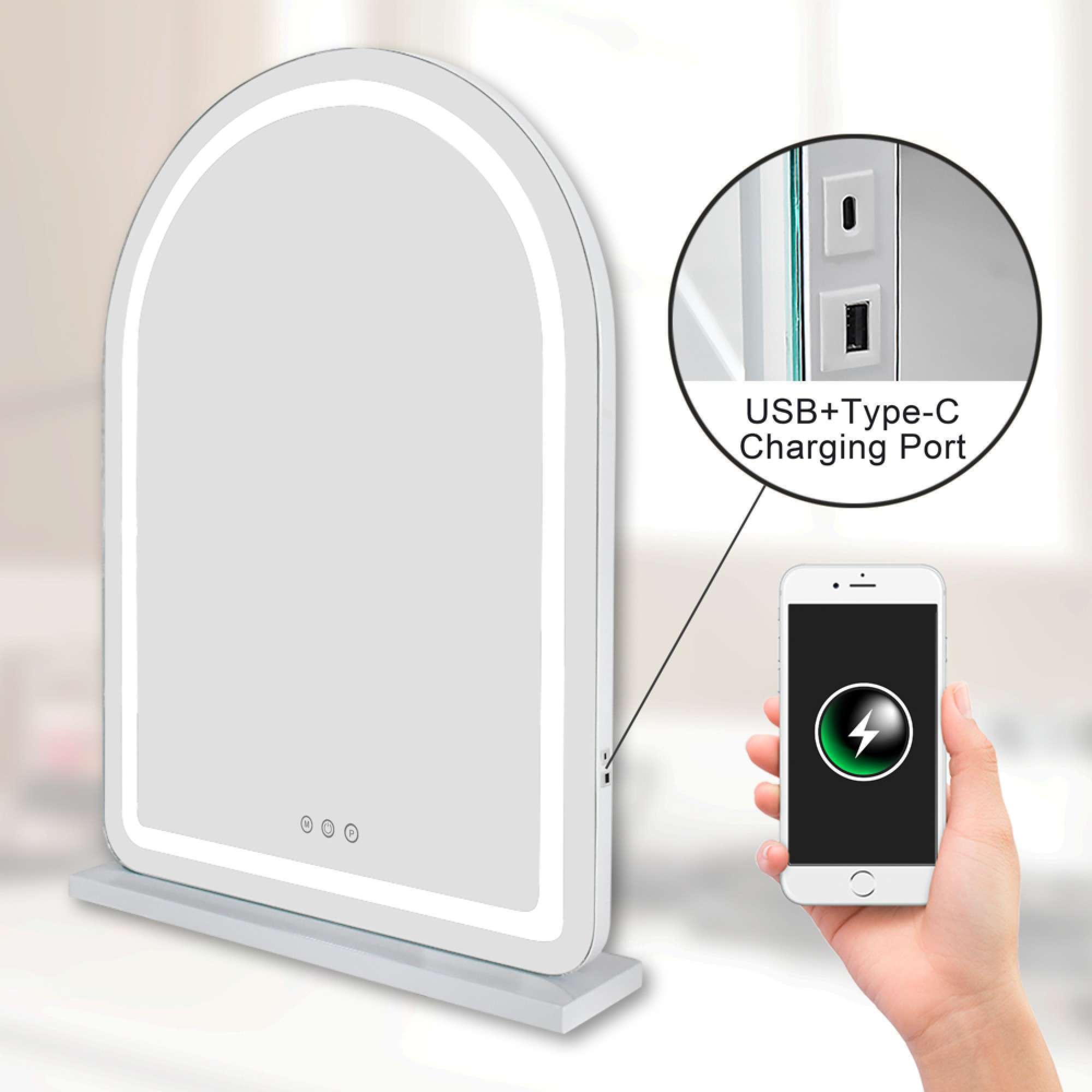 Hollywood Arch Vanity Mirror White 70 x 50cm