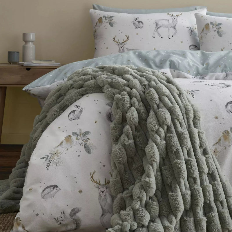 Bianca Carved Faux Fur Cosy Throw in Sage