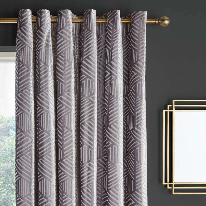 Catherine Lansfield Geo Cut Velvet Silver Eyelet Curtains