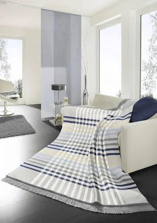 Biederlack Border Check Blue Throw 150x200cm