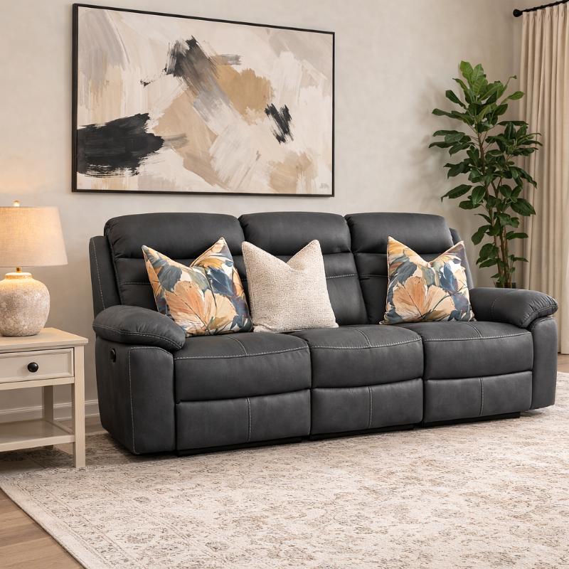 Atlantic 3 Seater Recliner Sofa Grey