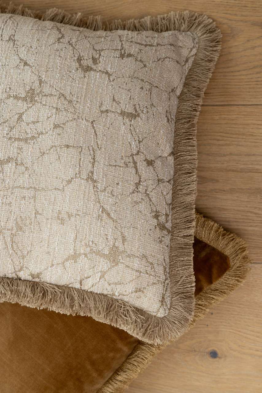 Sable Fringed Cushion 43 x 43cm Natural/Gold by Scatterbox