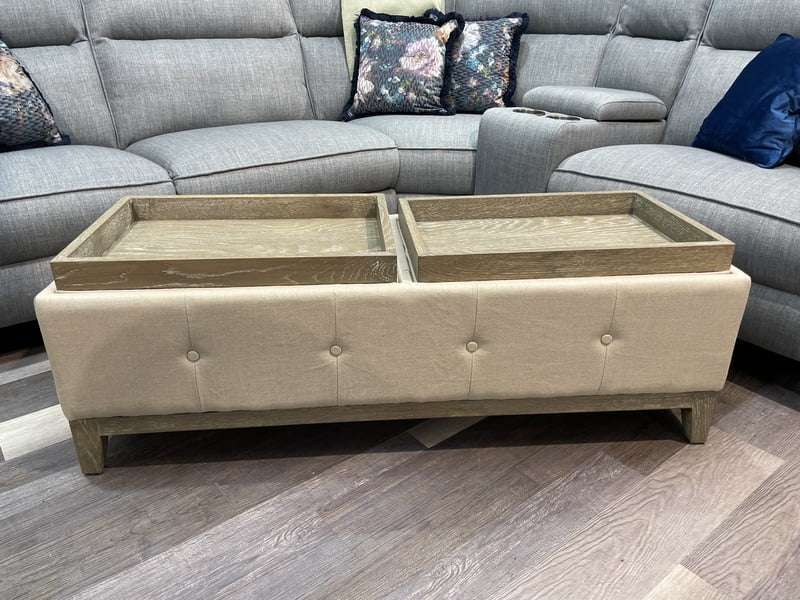 Tea Tray Double Storage Linen Footstool