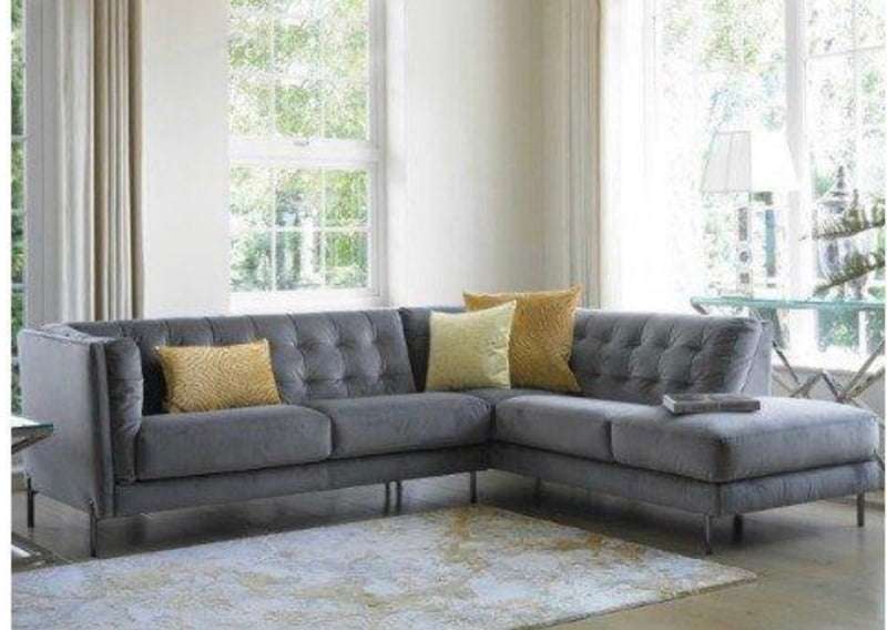 Velvet Right Hand Grey Corner Sofa