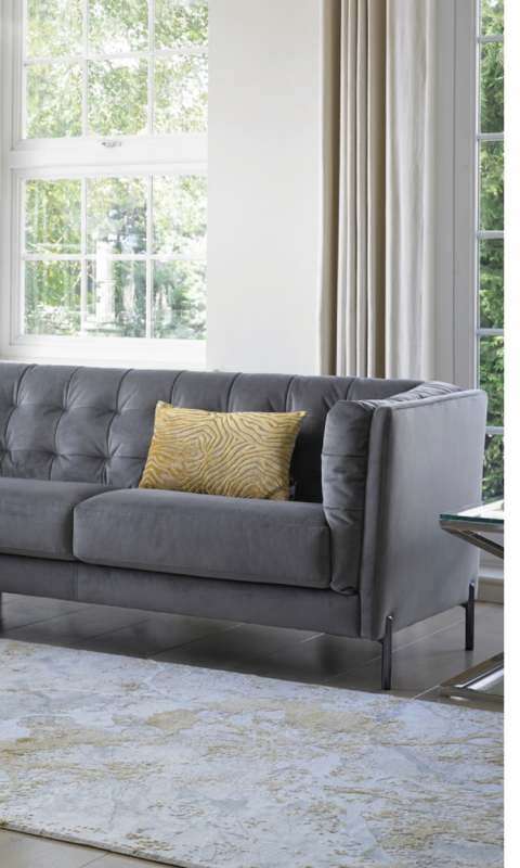 Velvet Right Hand Grey Corner Sofa