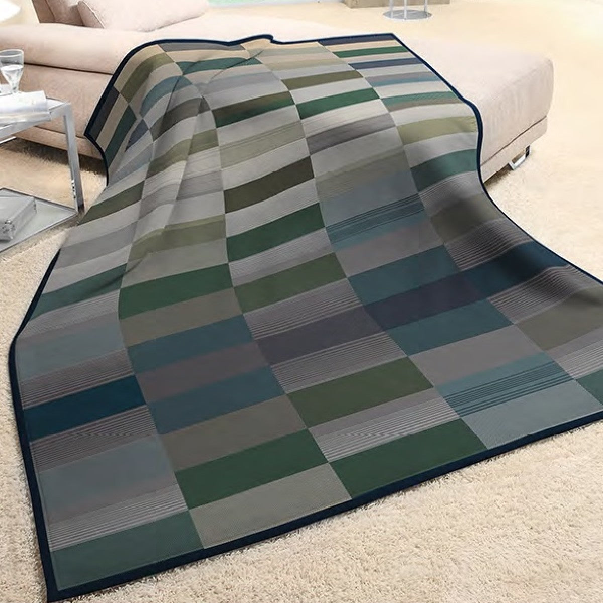 Biederlack Cotton Rich 140x180 Ombre Blocks Green Throw