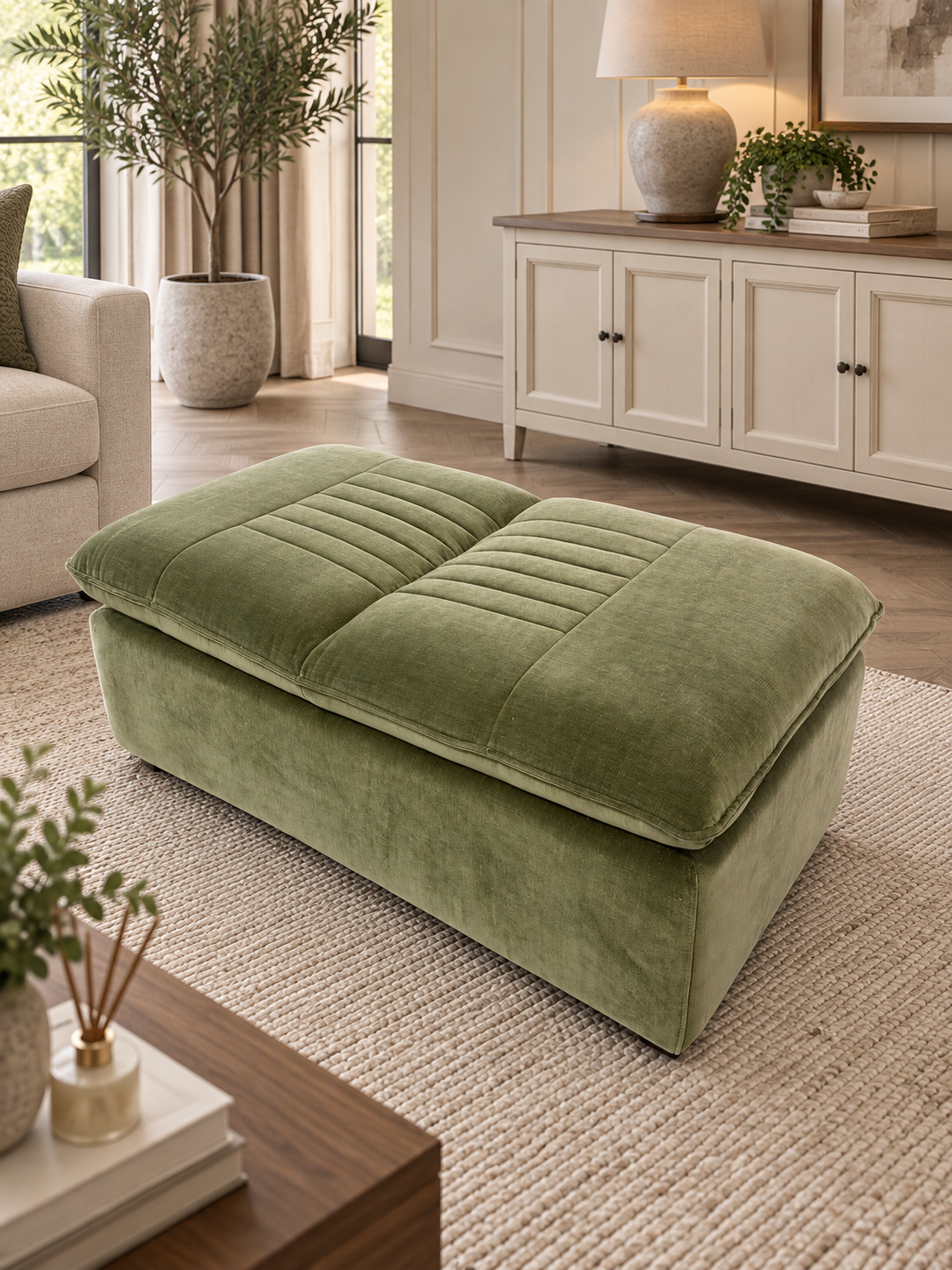Storage Chair Footstool Sage