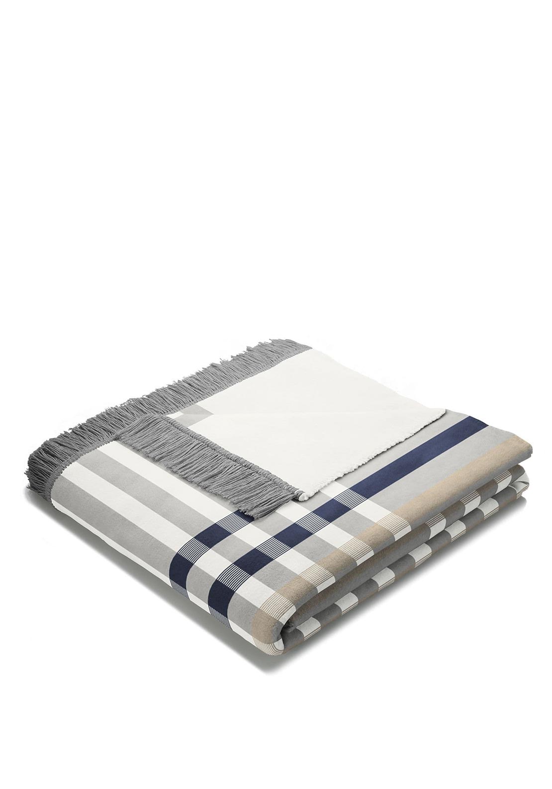 Biederlack Border Check Blue Throw 150x200cm