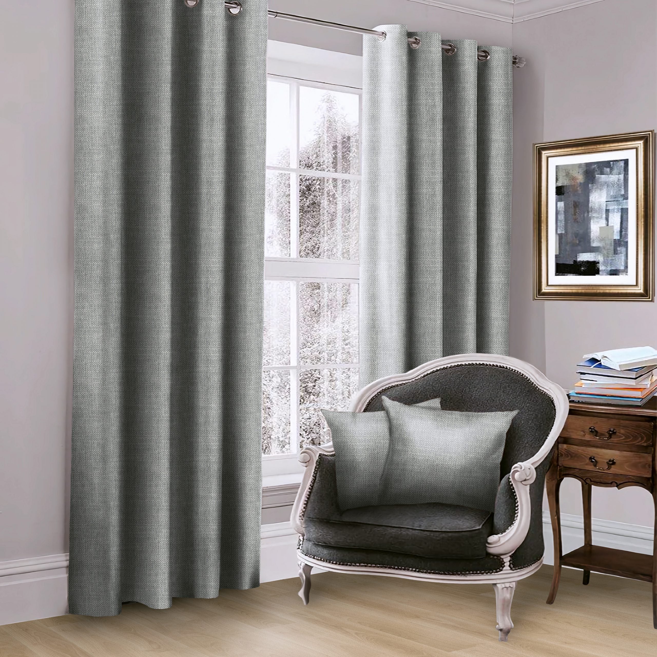 Eliza Fleece Eyelet Curtains-Duck Egg