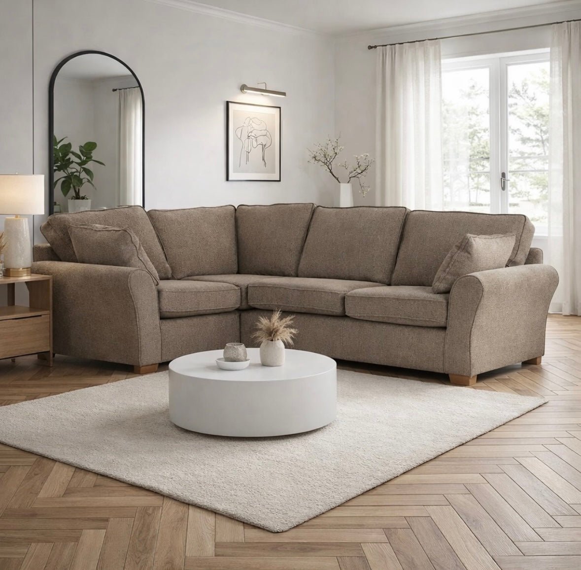 Regent Beige Fabric Right Corner Sofa