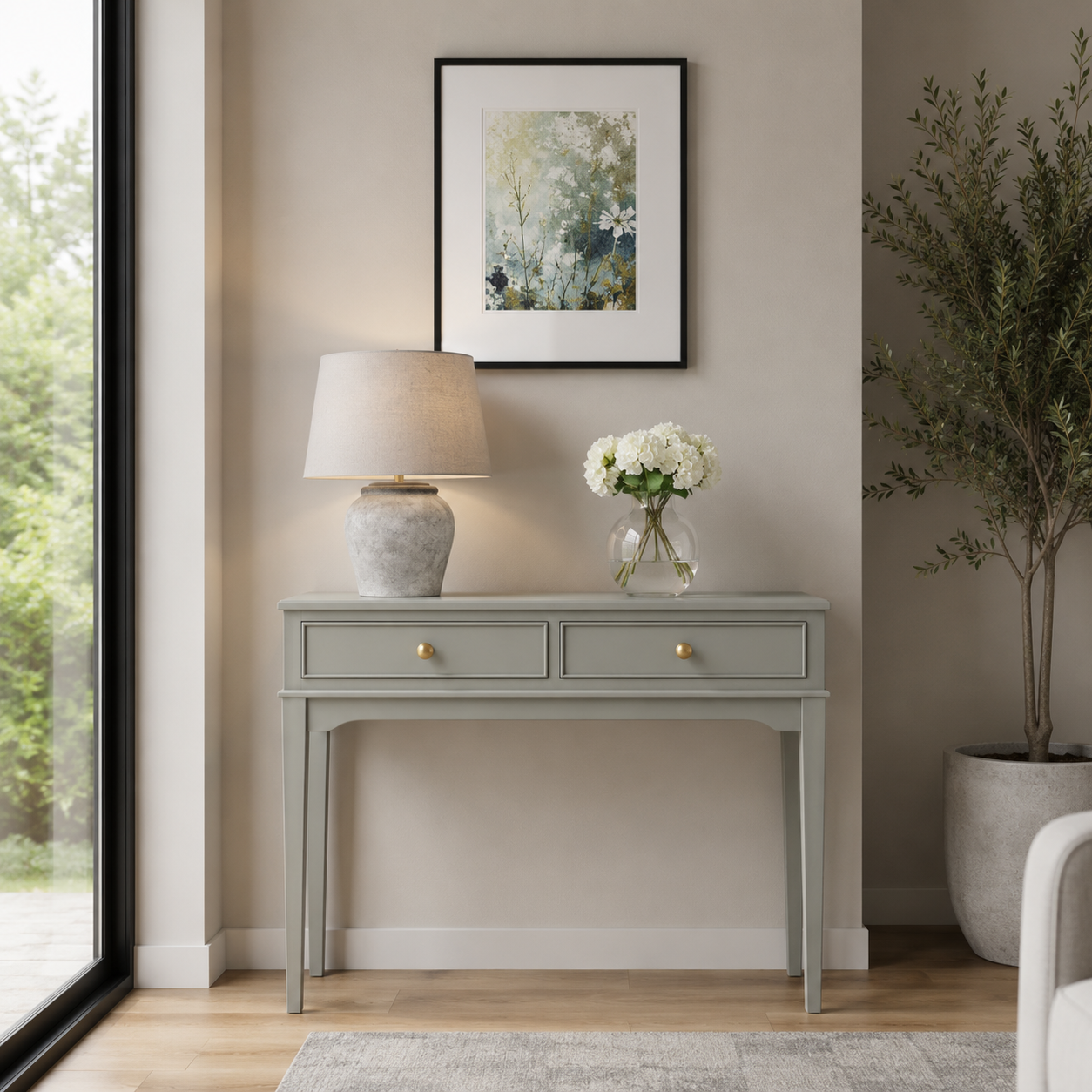 Monroe 2 Drawer Console with Sage Marble