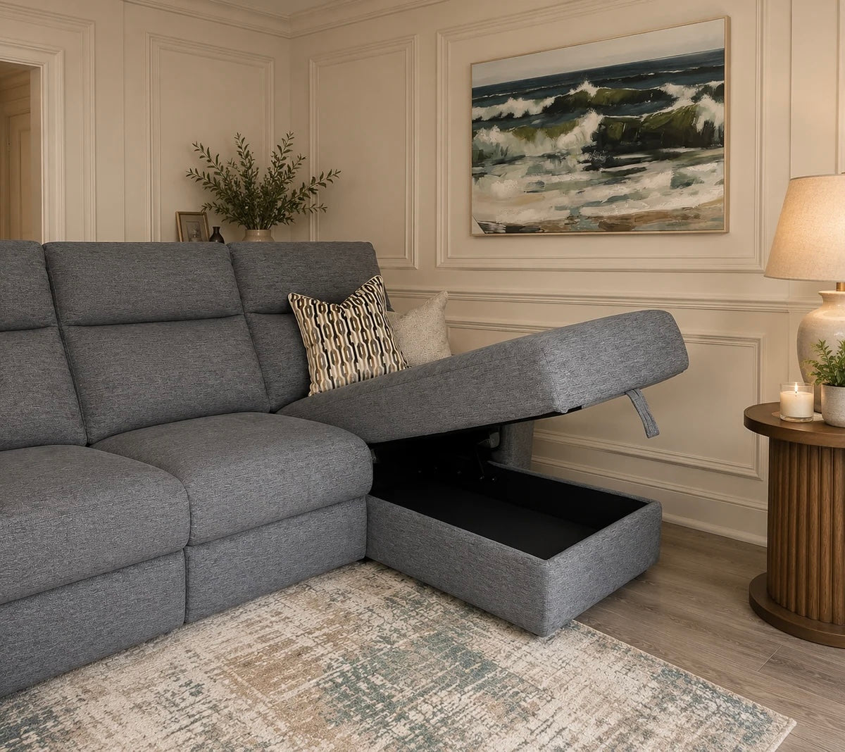 Thomas Right Hand Facing Chaise Electric Sofa with Storage