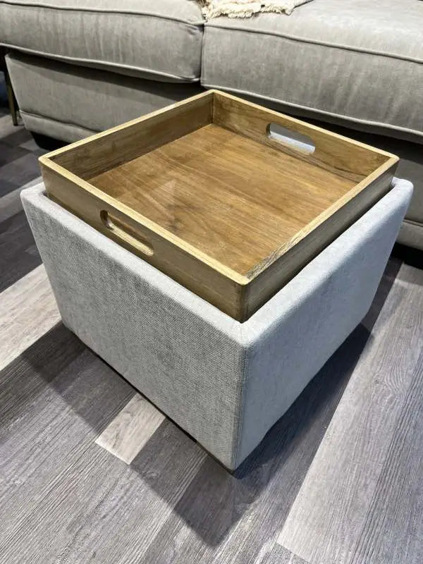 Tea Tray Storage Grey Footstool