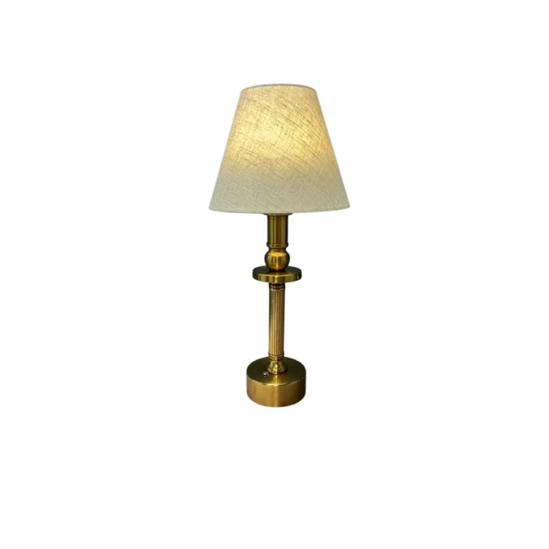 LED Rechargeable Antique Gold Table Lamp with Linen Shade