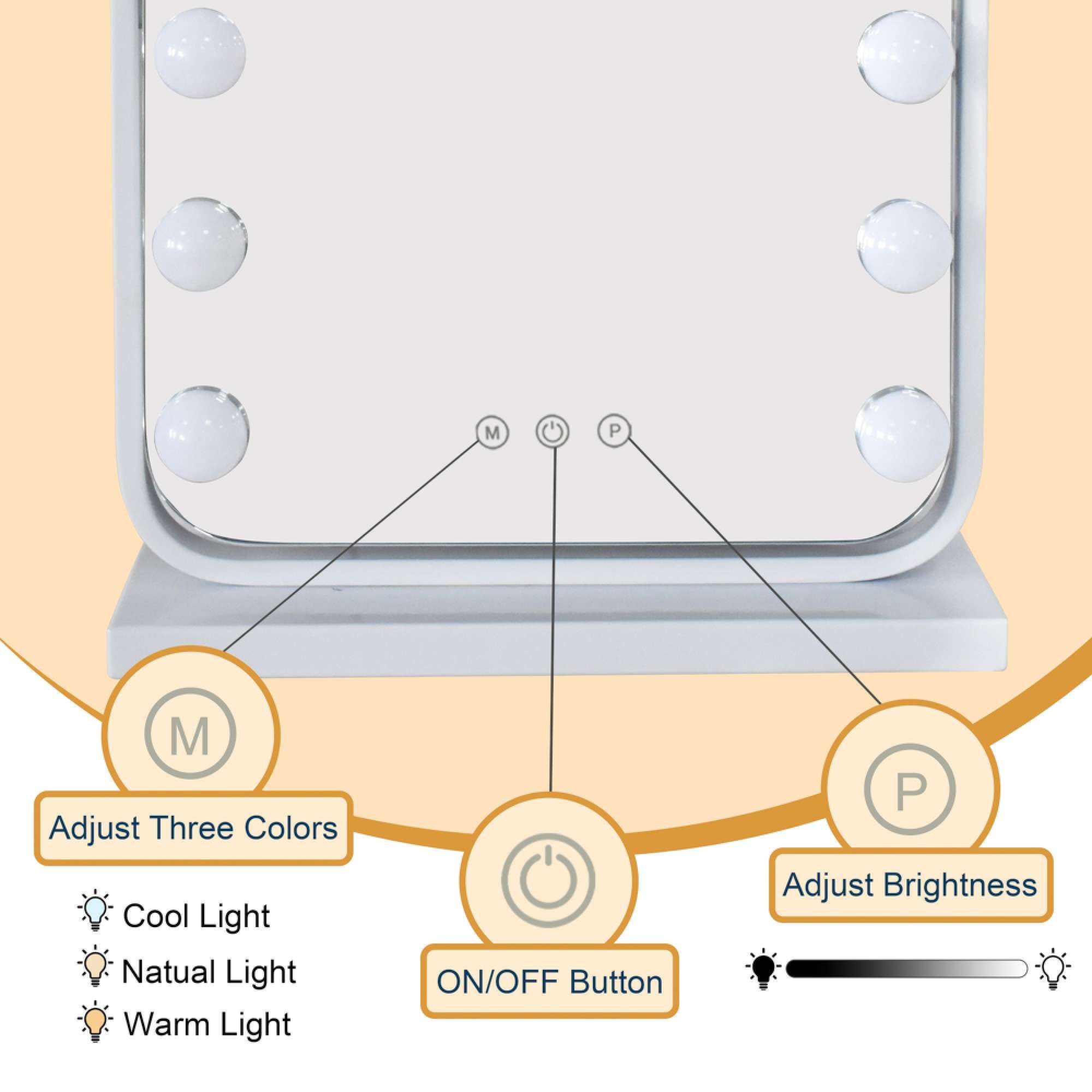 Hollywood Bulb Arch Vanity Mirror White 40 x 30cm