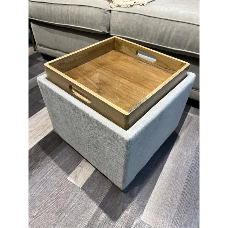 Tea Tray Storage Grey Footstool
