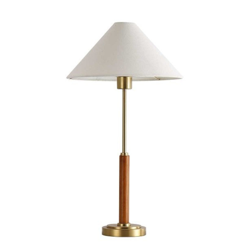 Felda Wood and Antique Metal Base Table Lamp and Empire Linen Shade 62cm