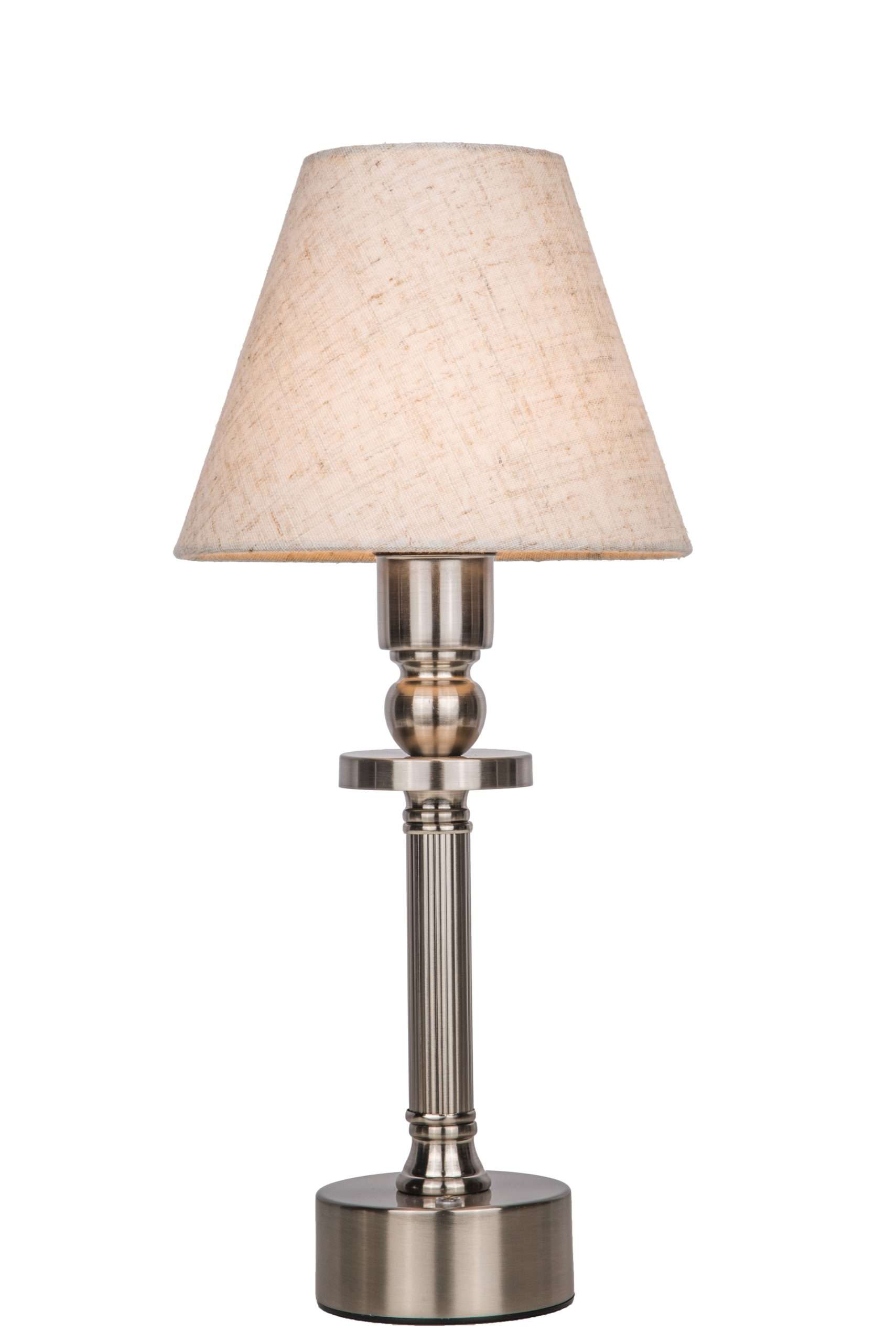 LED Rechargeable Brushed Nickel Table Lamp with Linen Shade